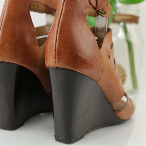 Franco Sarto Womens Faryn Sandal Size 7 Whiskey Brown Leather Wedge Gladiator - Picture 6 of 12